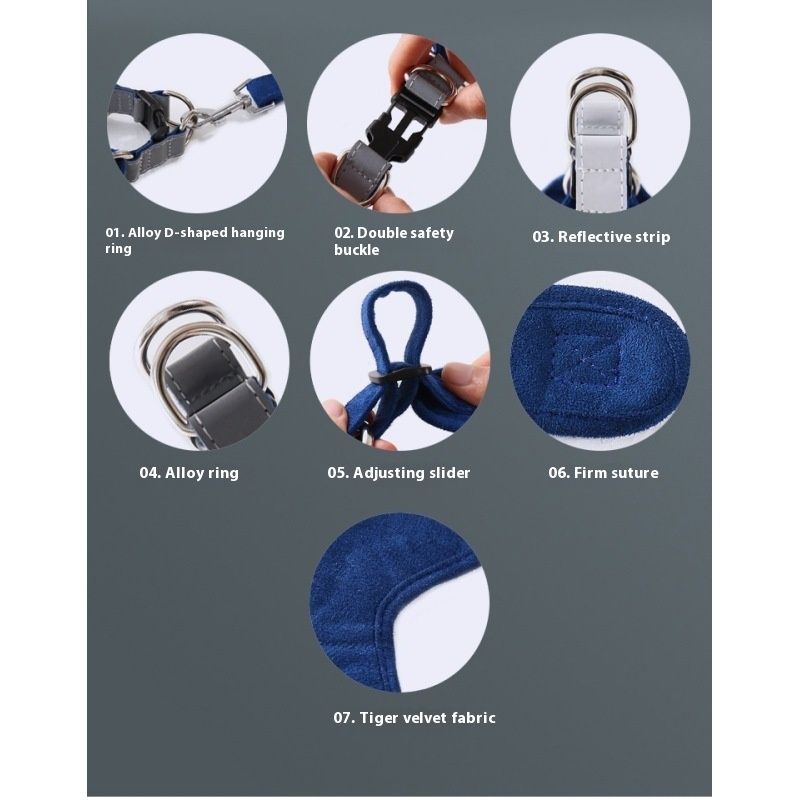 Dog Cat Harnesses Set Blue Pet Dog Reflective Harness Vest Harness and Leash view 3
