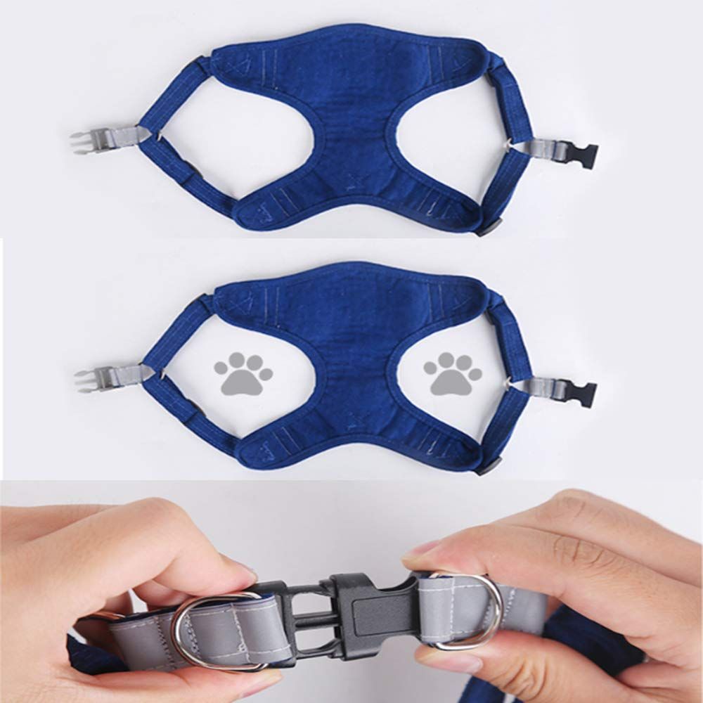 Dog Cat Harnesses Set Blue Pet Dog Reflective Harness Vest Harness and Leash view 4