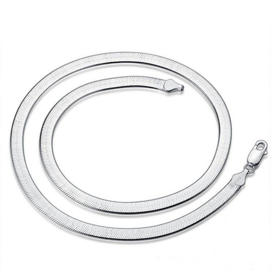 Silver Flat Snake Chain Necklace Snake Bone Chain Choker Minimalist