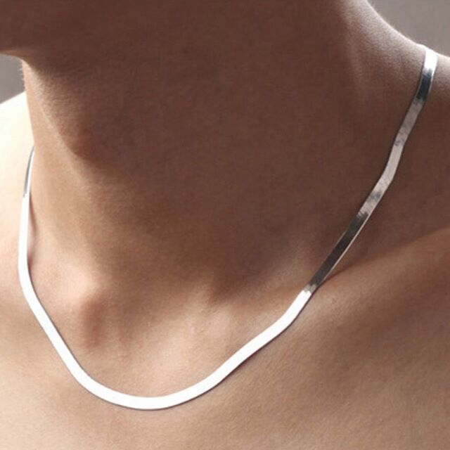 Silver Flat Snake Chain Necklace Snake Bone Chain Choker Minimalist view 4