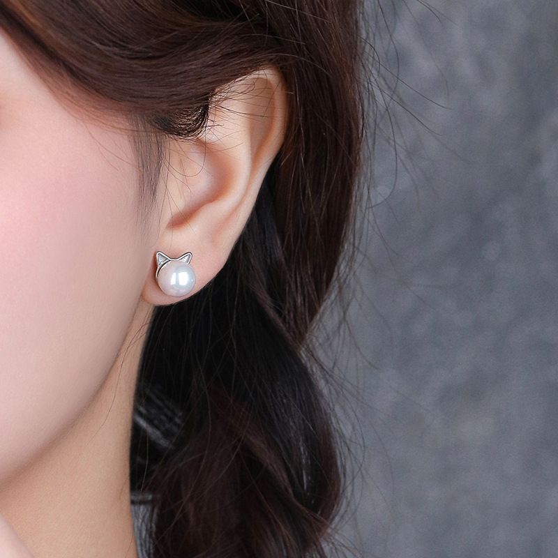 Cat Earrings Pearl Earrings Sterling Silver Earrings for Women Cat Memorial view 5