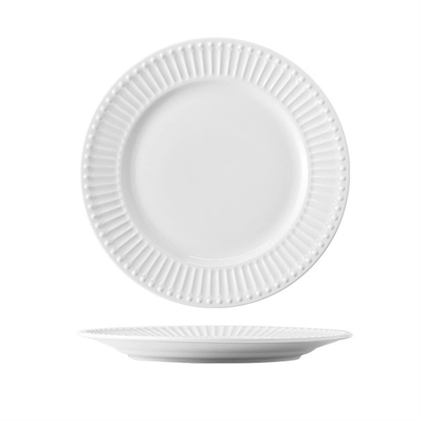 Dinner Plates Ceramic Dinner Plate Rice Soup Bowl White Relief Tableware Round