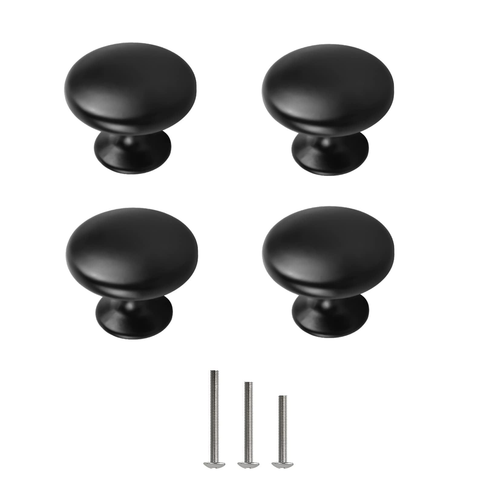 4X Matt Black Cabinet Hardware Round Mushroom Knob Drawer Handlesfor Kitchen