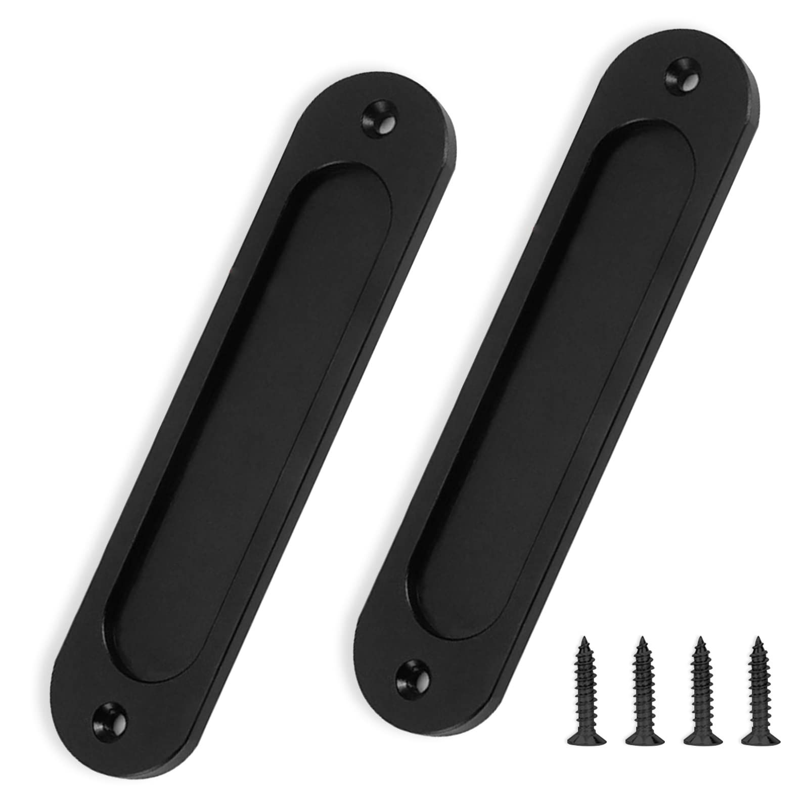 2PCS Flush Pull Barn Door Handle Matte Black