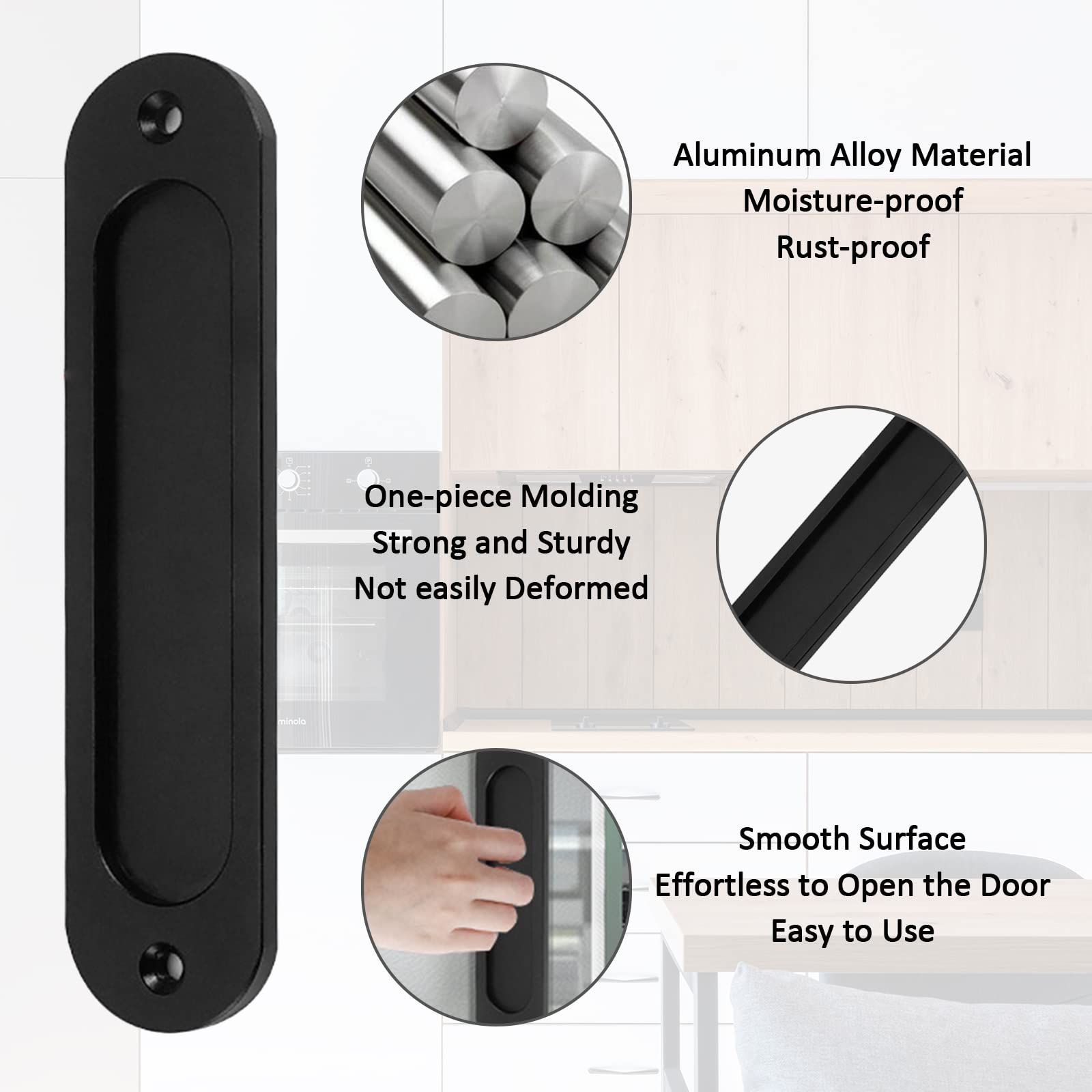 2PCS Flush Pull Barn Door Handle Matte Black view 2
