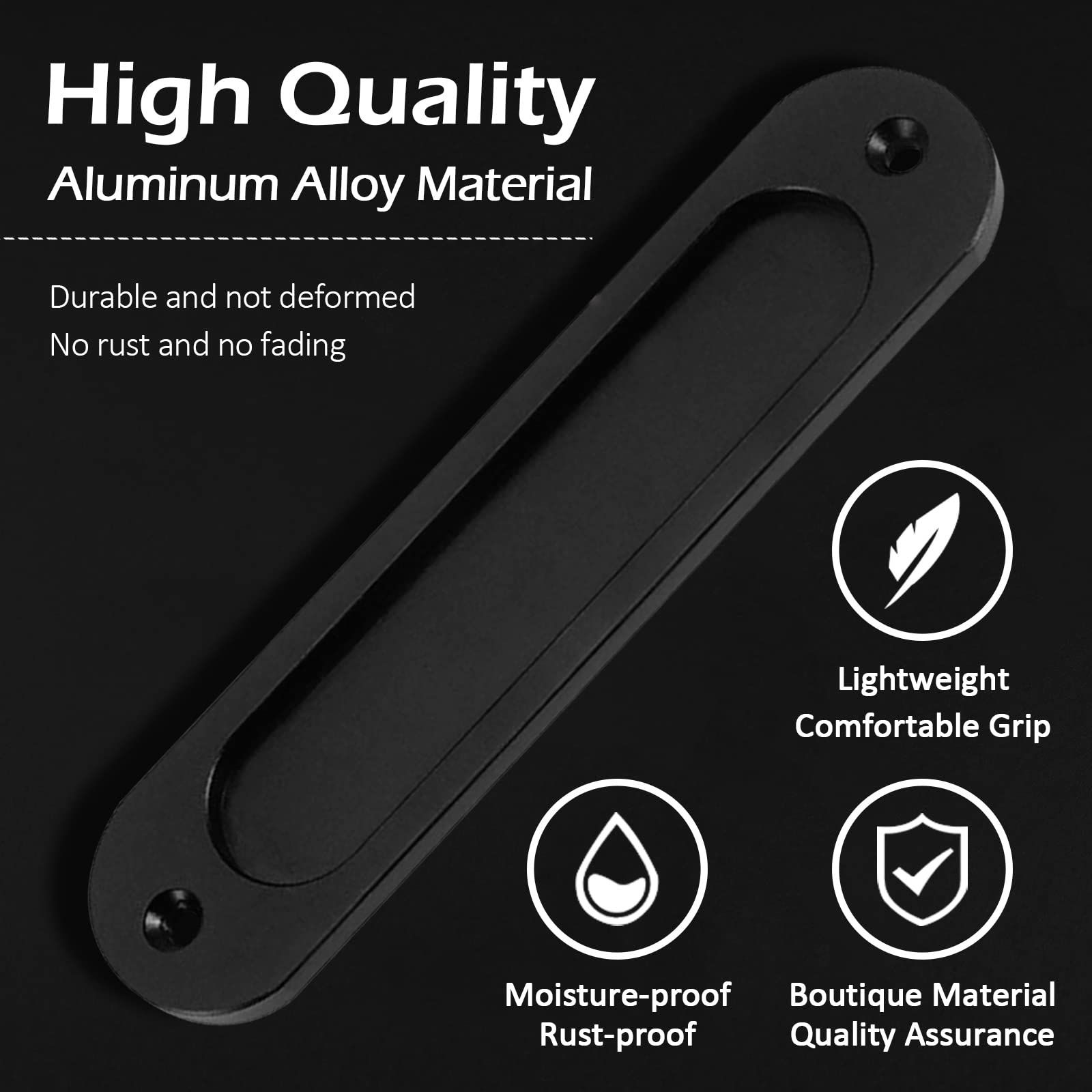 2PCS Flush Pull Barn Door Handle Matte Black view 3