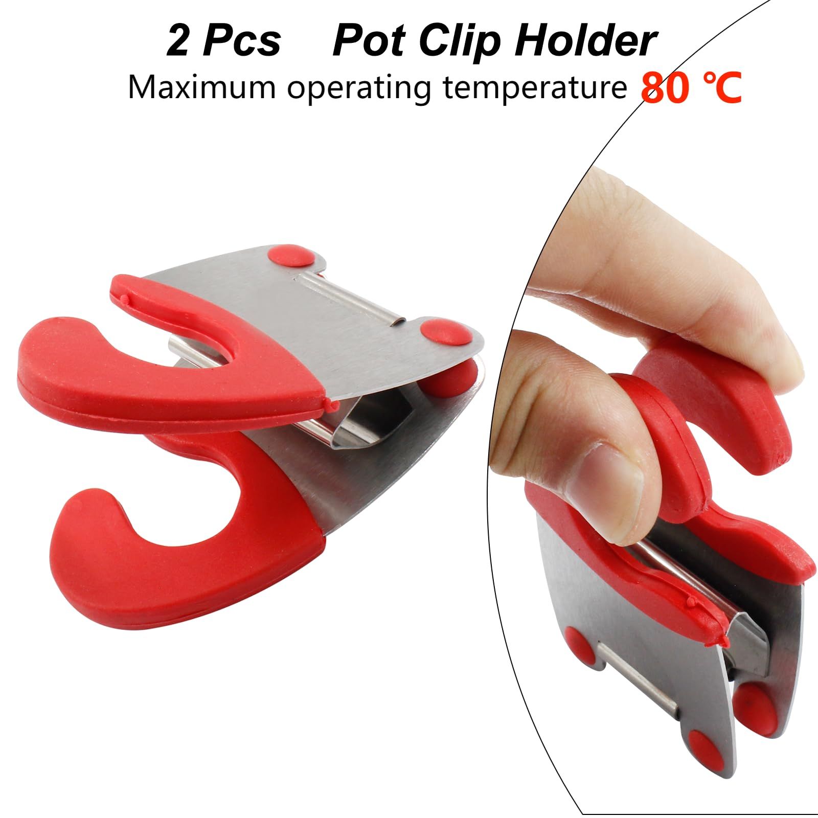Red Pot Clip Holder, Stainless Steel Utensil Rest with Plastic Rubber, Pot view 2