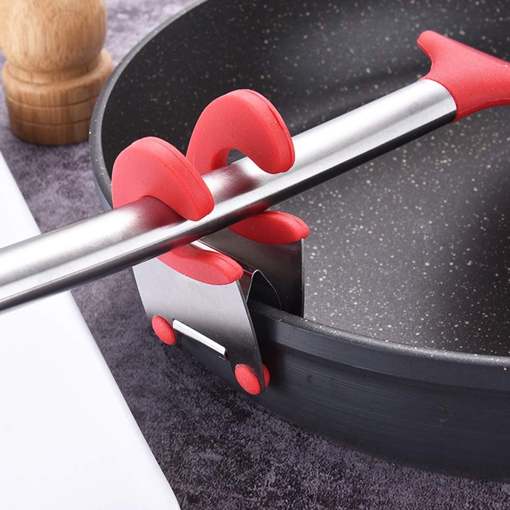 Red Pot Clip Holder, Stainless Steel Utensil Rest with Plastic Rubber, Pot view 4