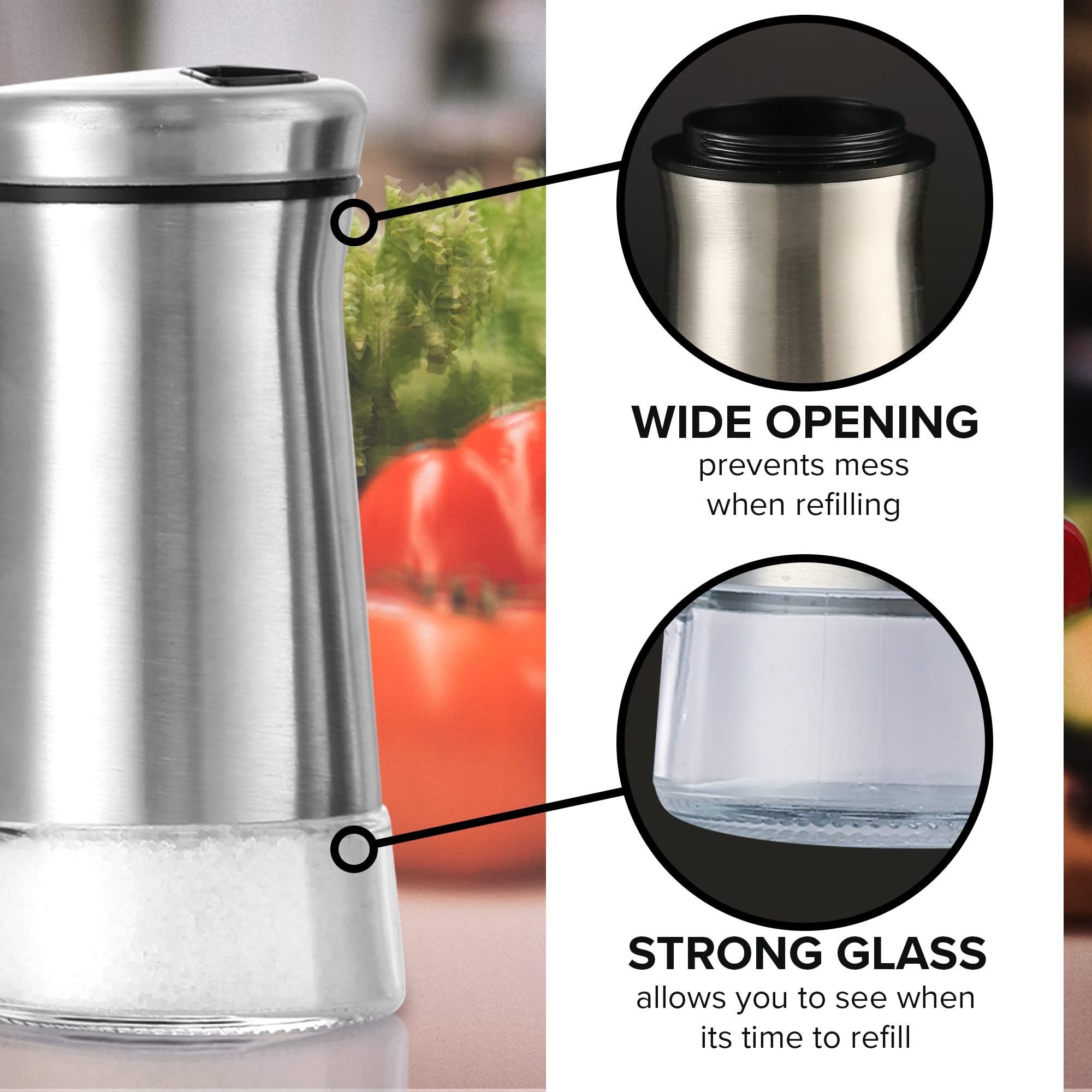 The Original Salt and Pepper Shakers set - Silver- Spice Dispenser with view 5