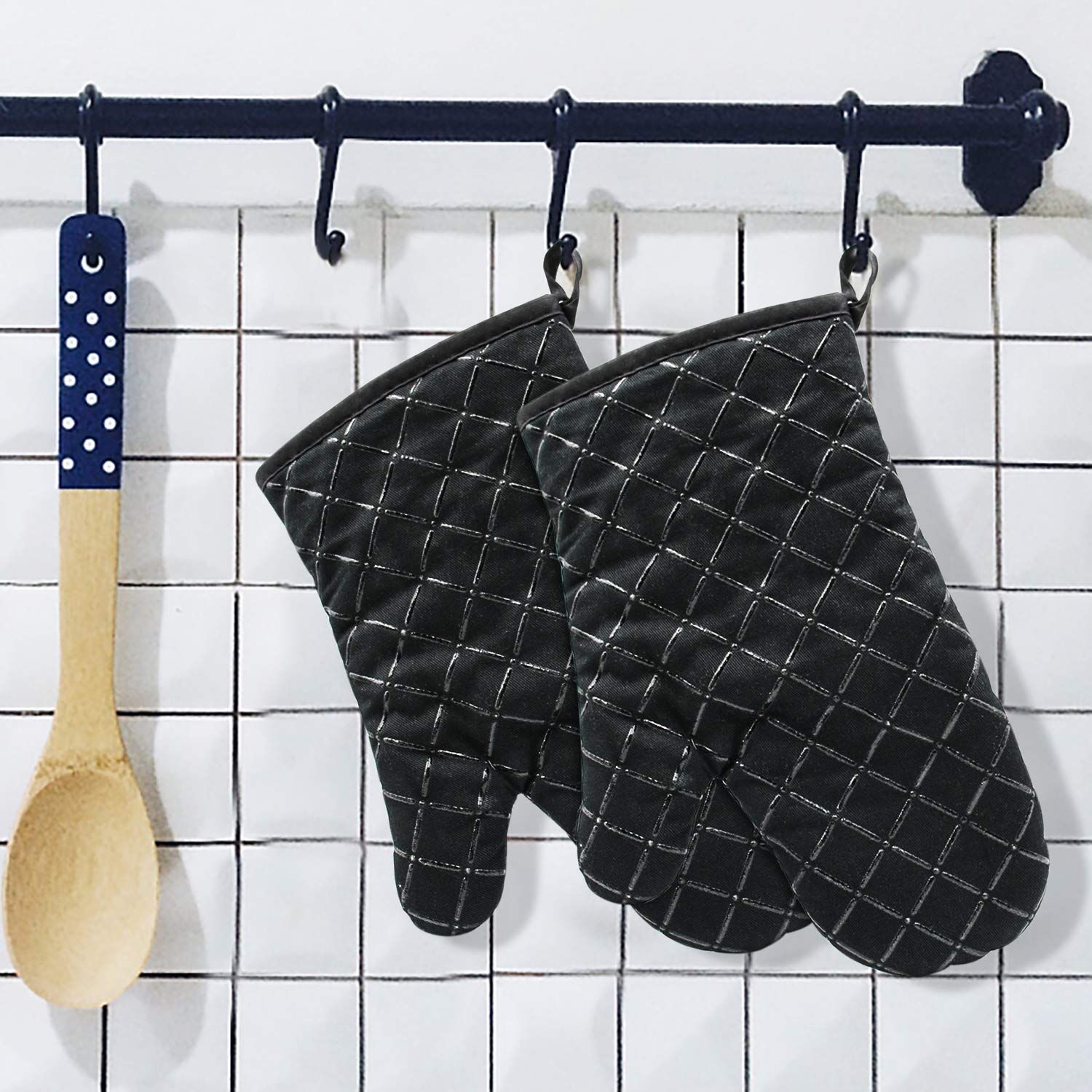 2PCS，Oven Gloves,Heat Resistant Silicone Oven Gloves Non-Slip Kitchen Oven view 2