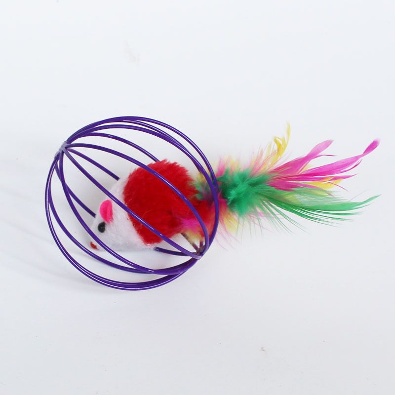 Color Random ，Funny Plush Mouse in a Cage Ball Toy for Kittens - Lifelike view 2