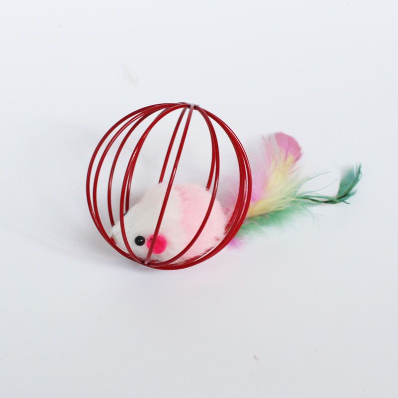 Color Random ，Funny Plush Mouse in a Cage Ball Toy for Kittens - Lifelike view 3