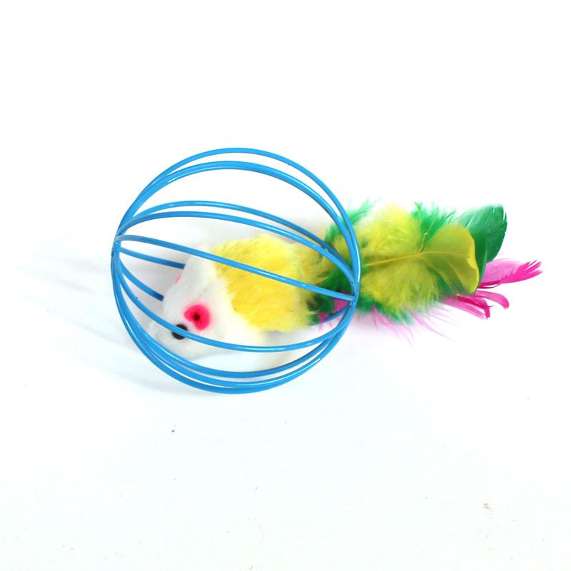 Color Random ，Funny Plush Mouse in a Cage Ball Toy for Kittens - Lifelike view 4
