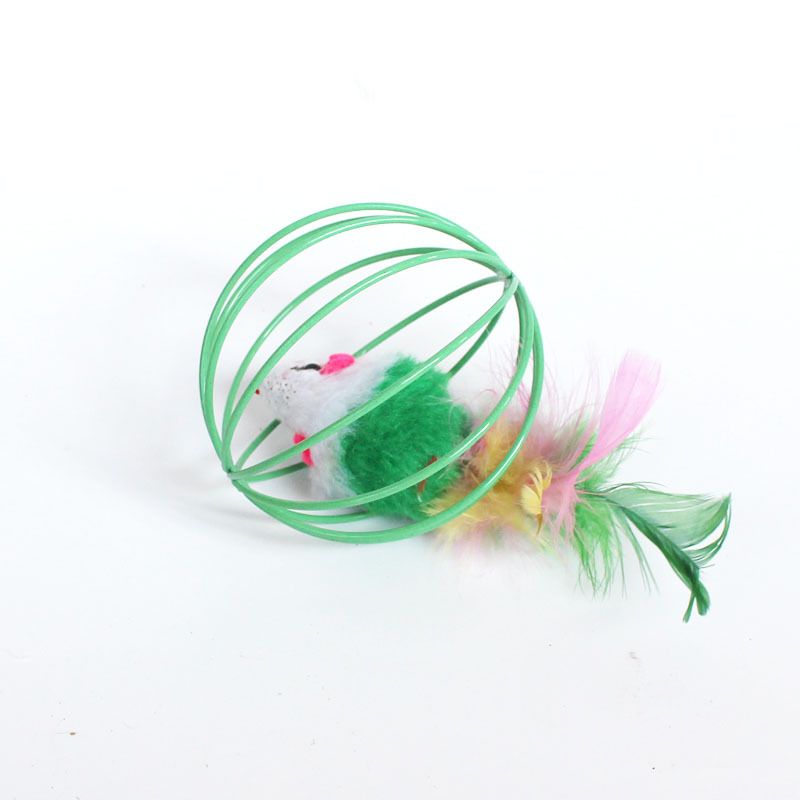 Color Random ，Funny Plush Mouse in a Cage Ball Toy for Kittens - Lifelike view 5