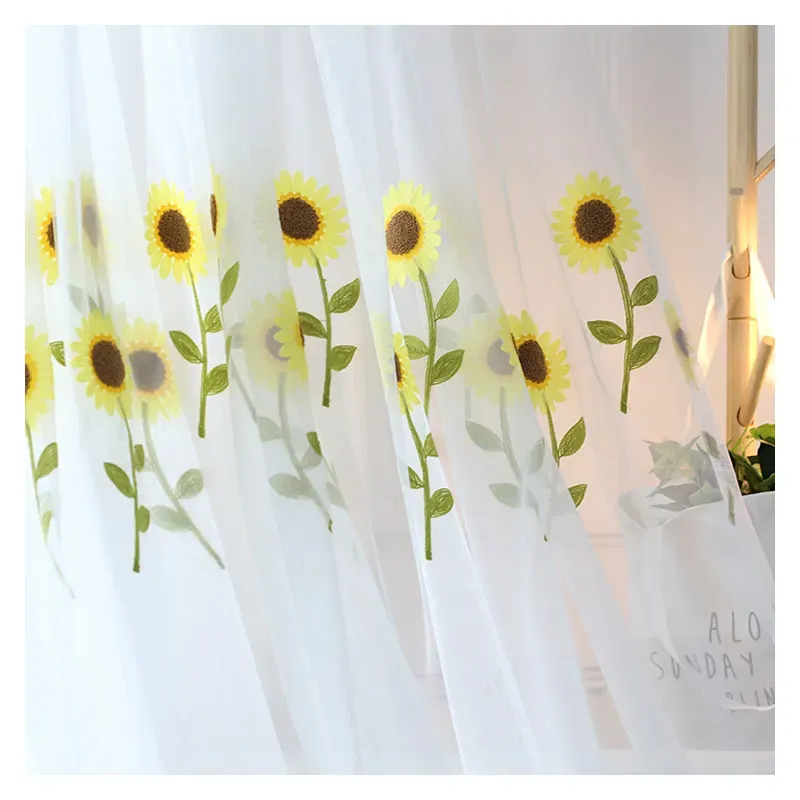Sunflower embroidered half curtain with beaded edge decoration view 5