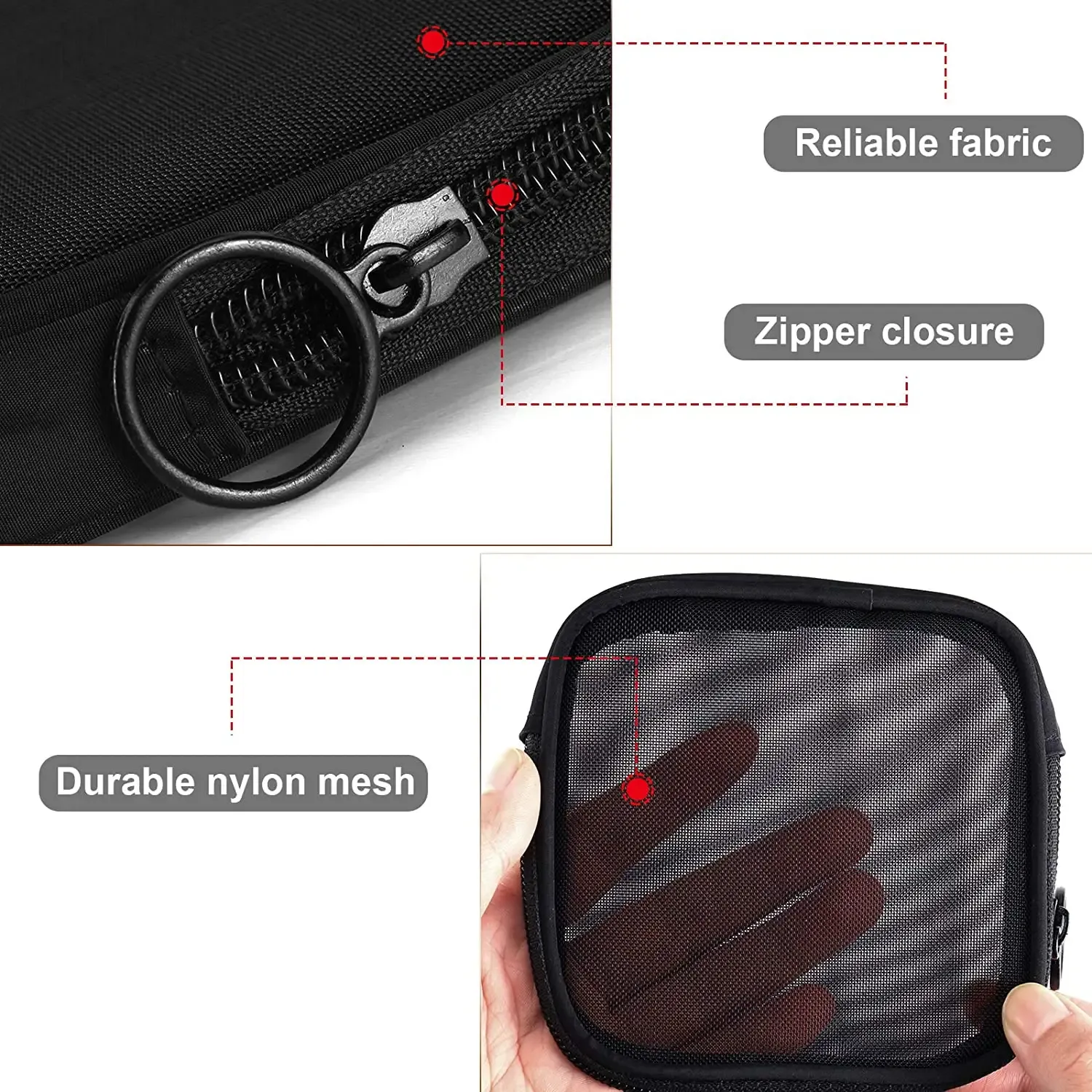 4PCS， Mesh Cosmetic Bag Travel Toiletry Bag Pouch with Zipper Mini Portable view 4
