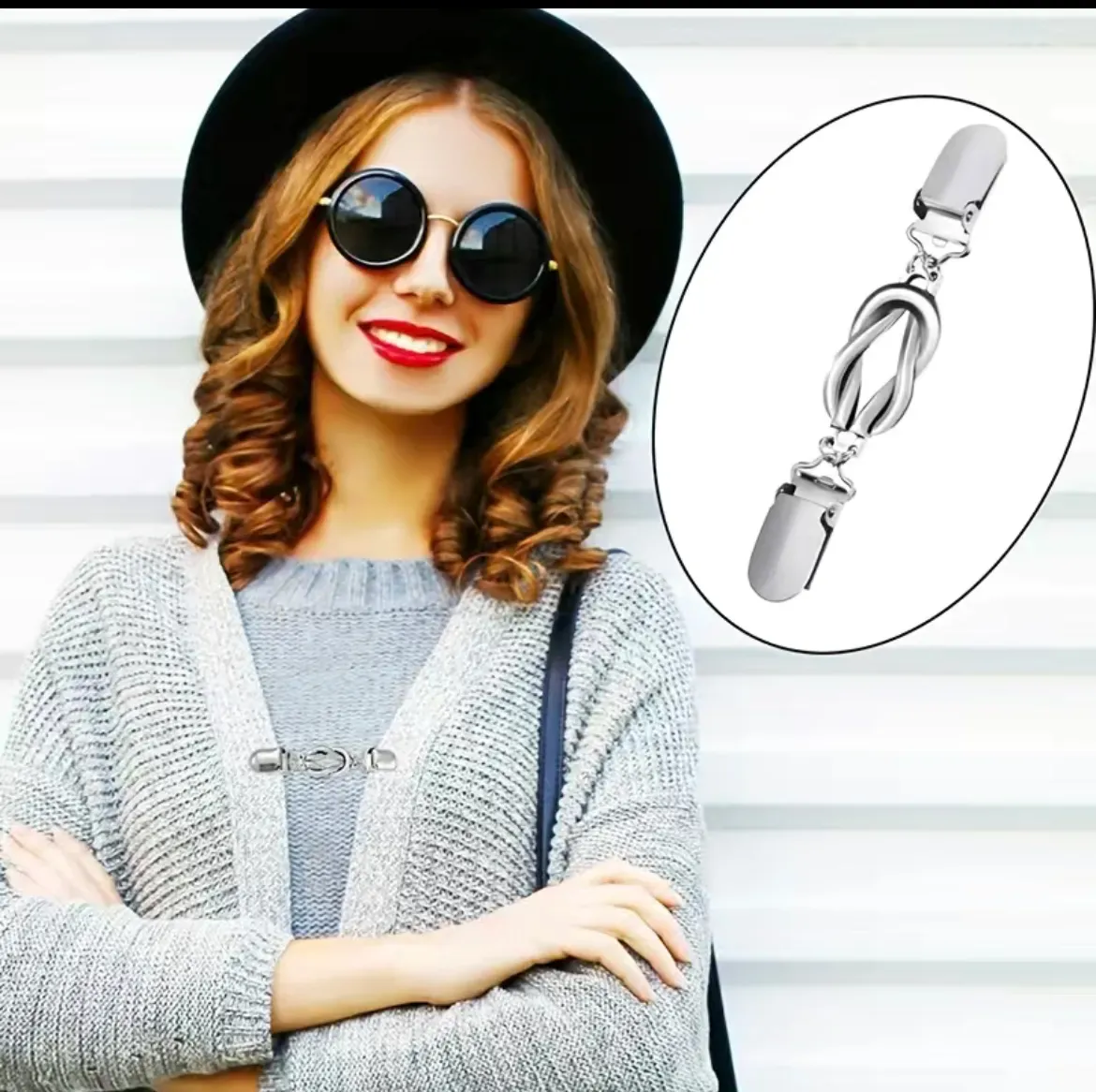 2Pcs Sweater Clips Vintage Elastic Shawl Cardigan Collar Clips Fit Dress Clips view 3