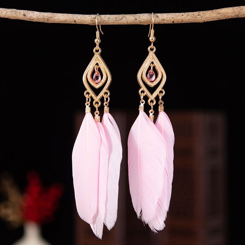Style Earrings Retro Fashion Leaves Long Feather Earrings Beach Holiday Style view 5
