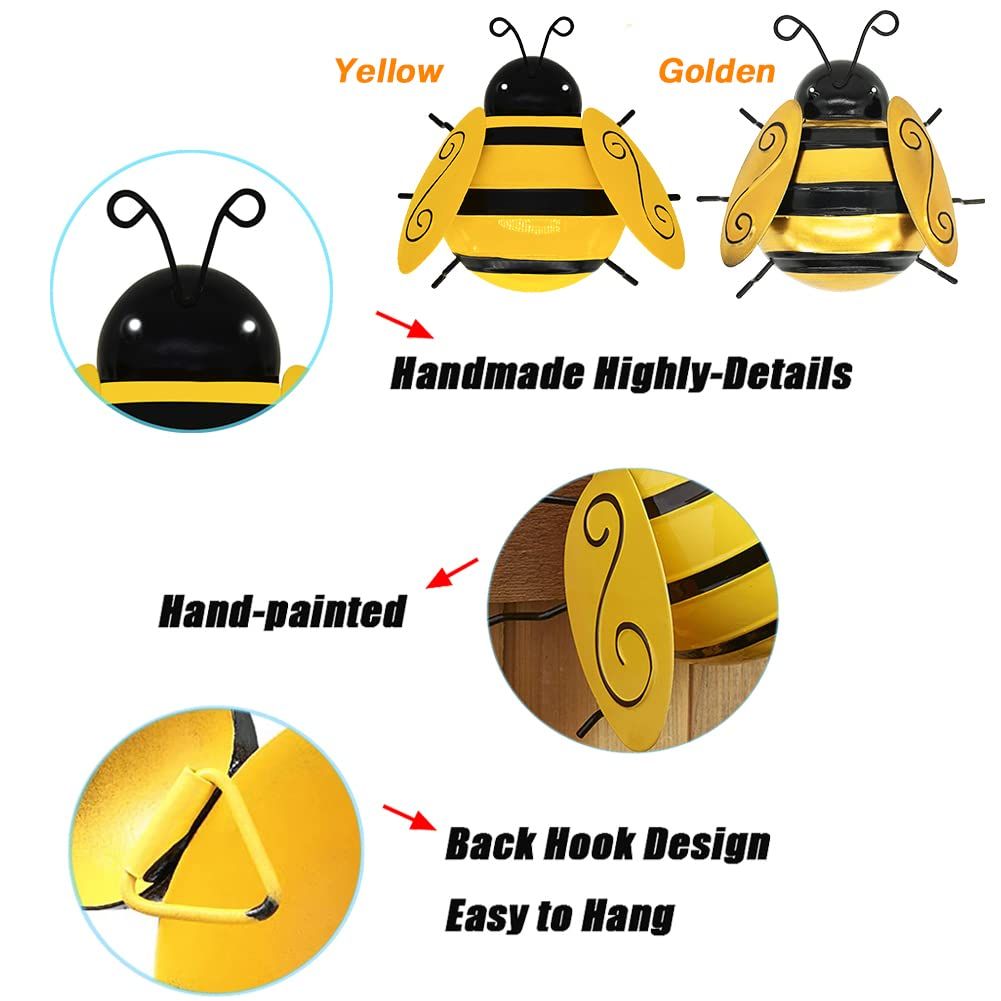 4 PCS Metal Garden Decor Outdoor Honey Bee Fence Yard Art Outside Patio Home view 4