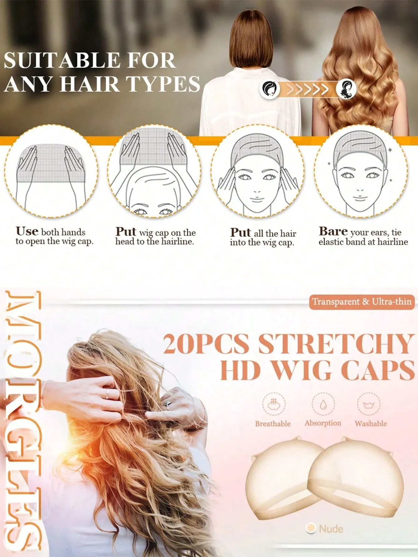 Wig Cap Inner Net 50PCS Beige Stretch Mesh Dome Wig Caps For Women Lightweight view 4