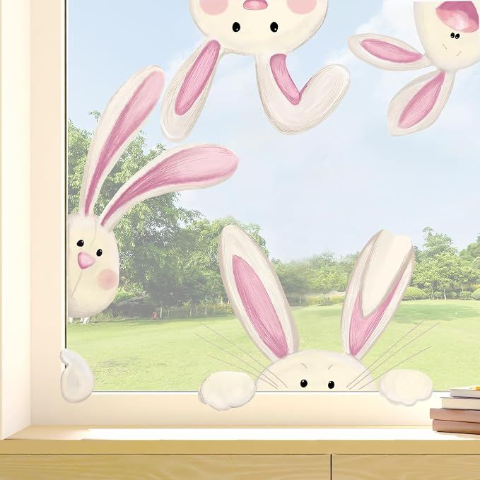 Easter Window Stickers Cartoon Bunny Rabbit Window Clings Reusable PVC Decal — image 1