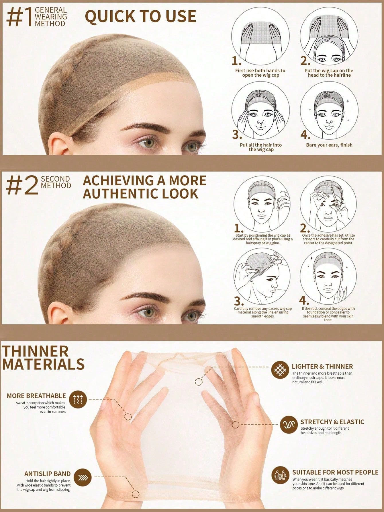 Wig Cap Inner Net 20PCS Beige Stretch Mesh Dome Wig Caps For Women Lightweight view 5