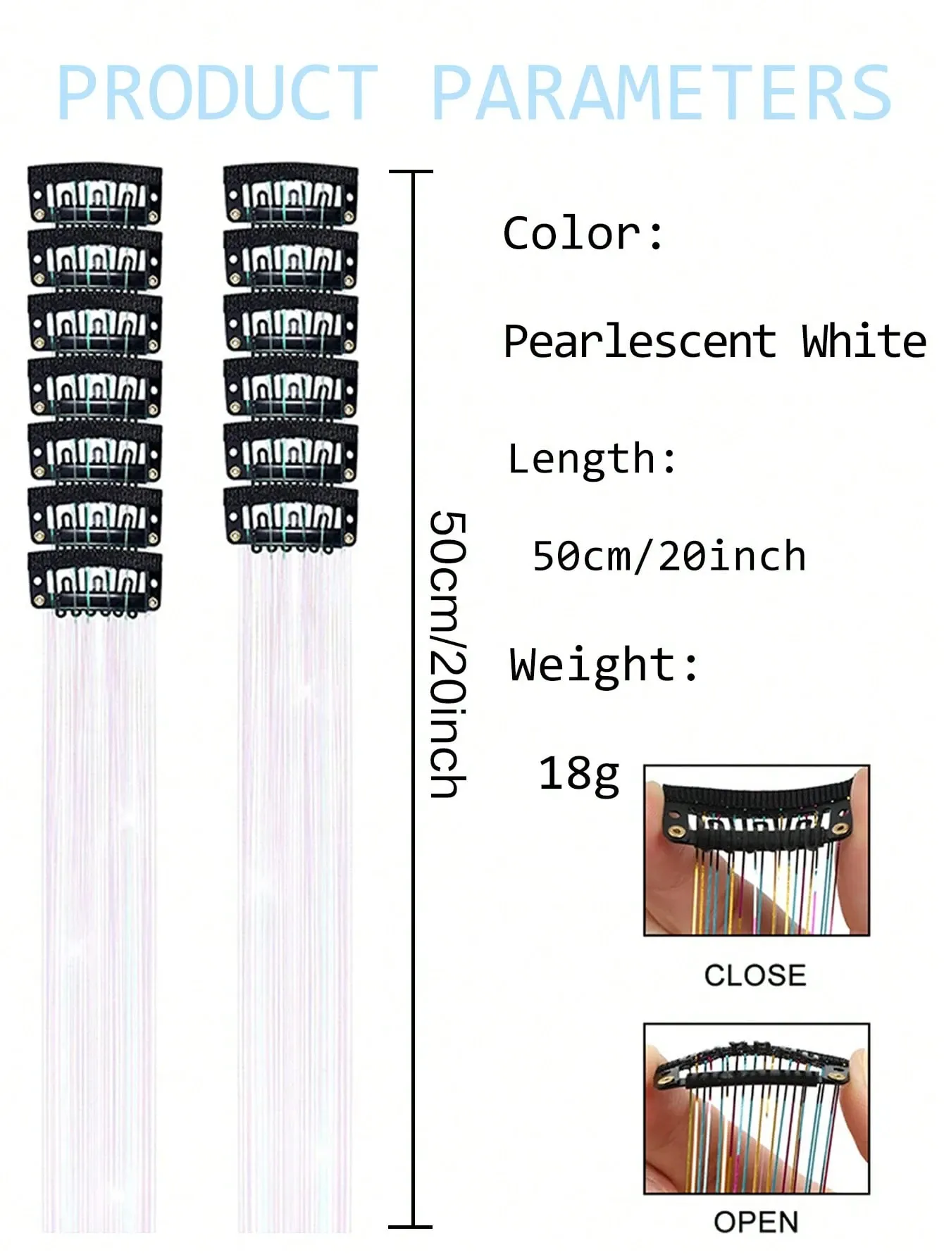 12Pcs Hair Tinsel Clip In 20Inch Fashion Glitter Tinsel Synthetic Straight view 3