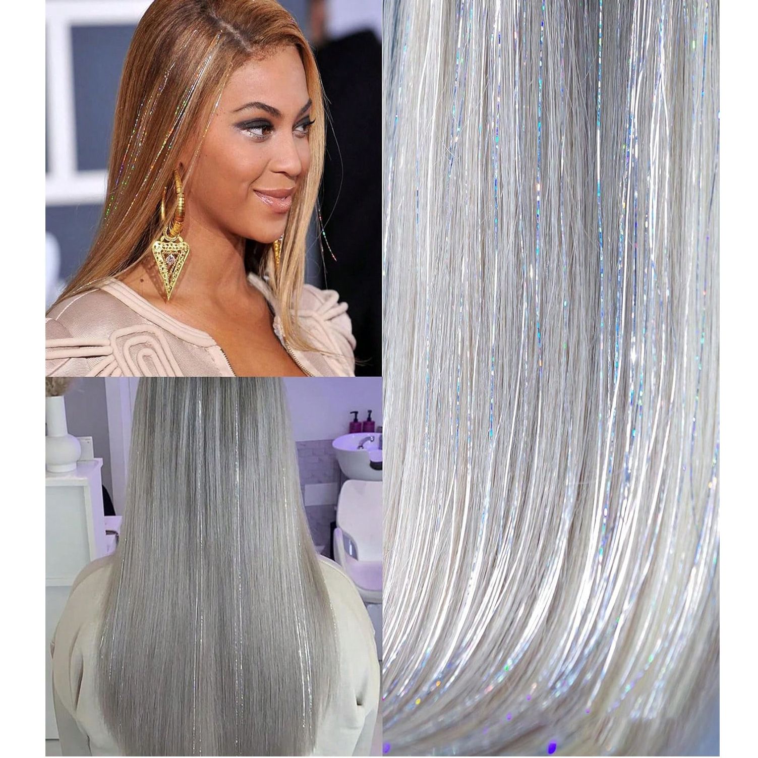 12Pcs Hair Tinsel Clip In 20Inch Fashion Glitter Tinsel Synthetic Straight view 5