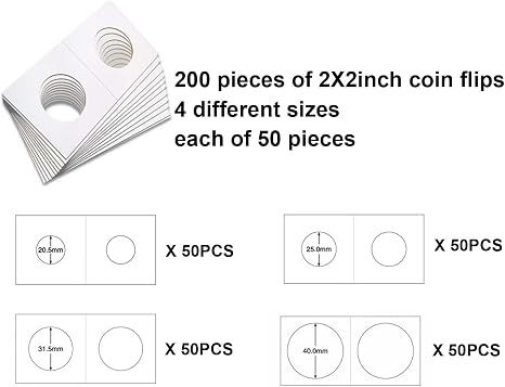 200pcs Cardboard Coin Holders Flip 2" x 2" Coin Flips for Coin Collection in 4 view 2