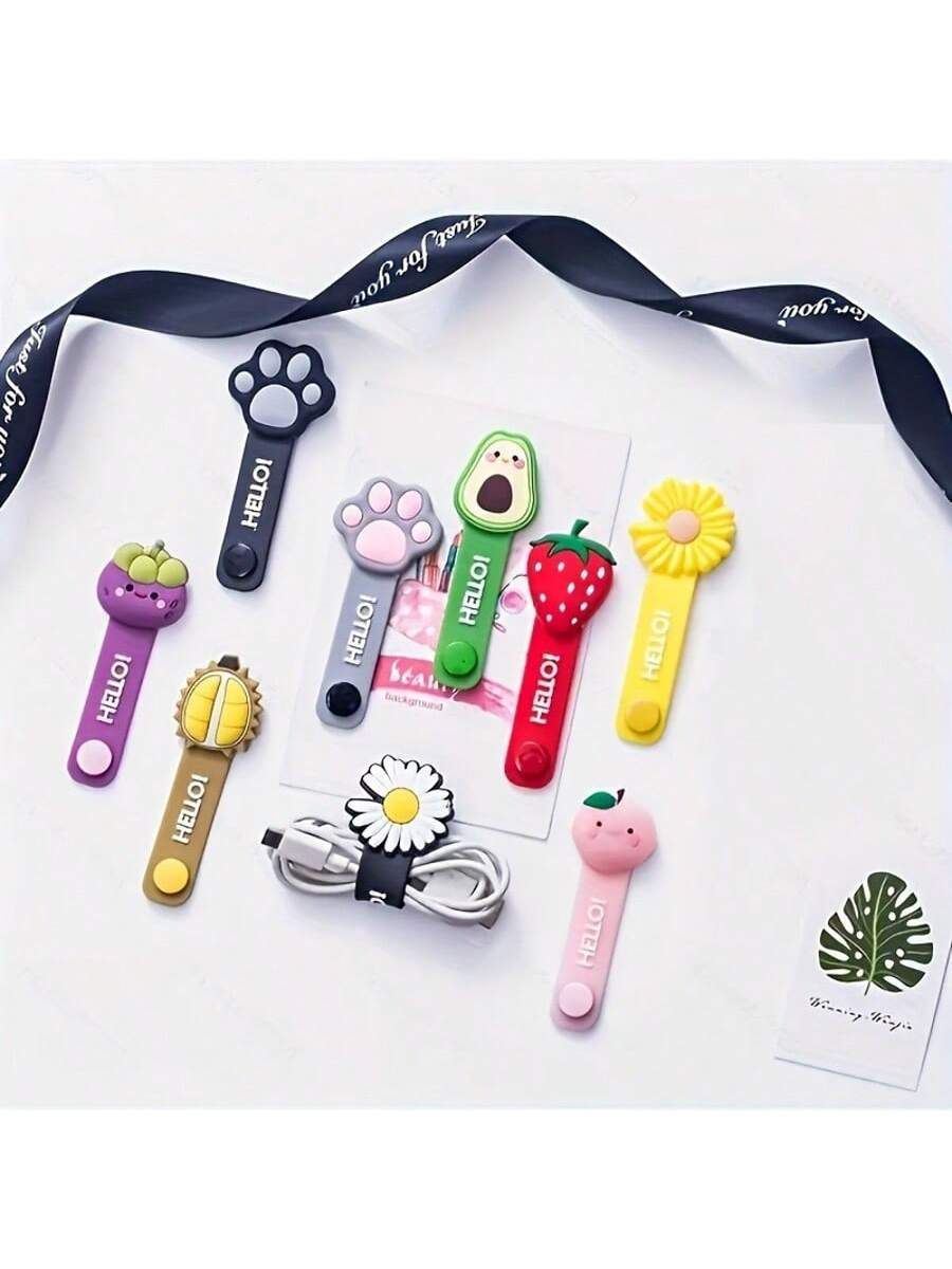 5Pcs Cartoon Fruit PVC Wire Organizer – Cable Clip Holder for Earphones view 3