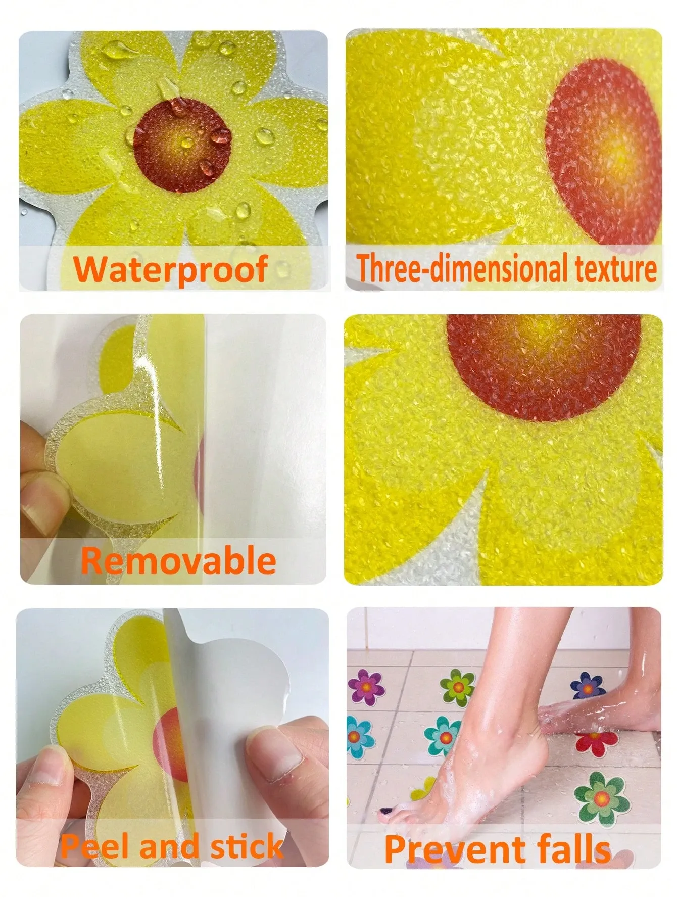 10Pcs Assorted Size Flower Shaped Non-Slip Bath Tub Stickers – Decorative & view 5