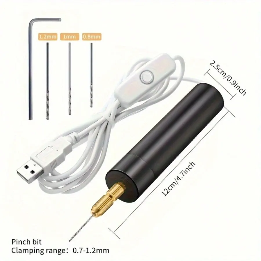 USB Powered Handheld Mini Electric Drill Set – with 3 Drill Bits (0.8-1.2mm) view 4