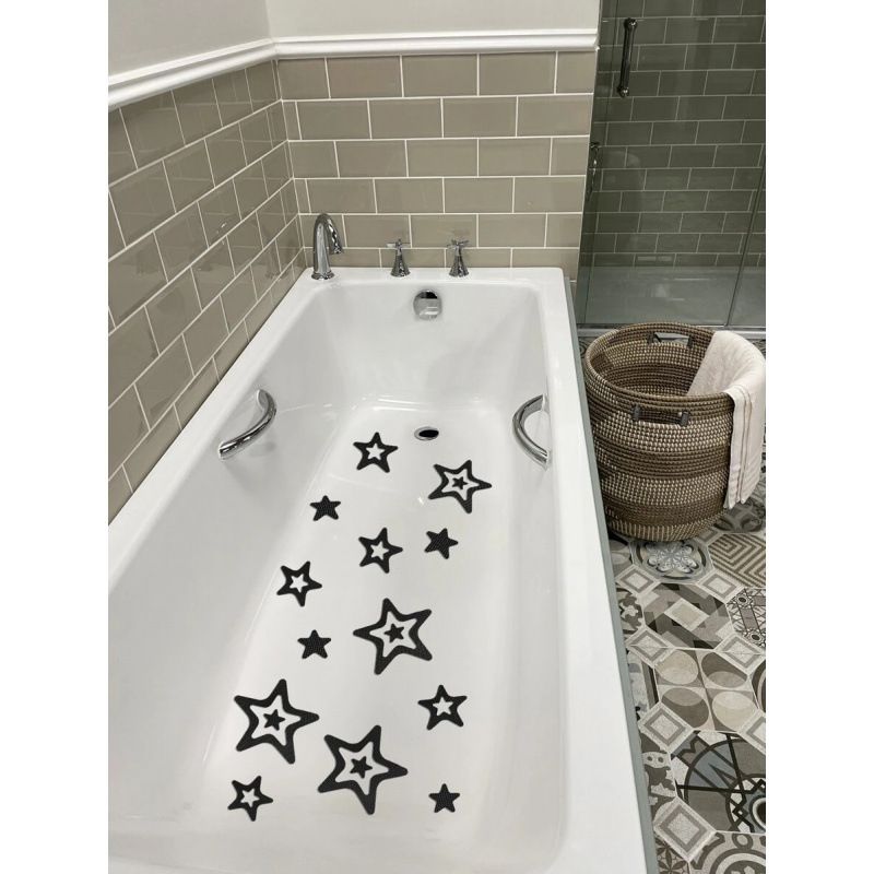 20Pcs Star Pattern Anti-Slip Shower Stall Mat – Modern Black Star Print Tread — image 1
