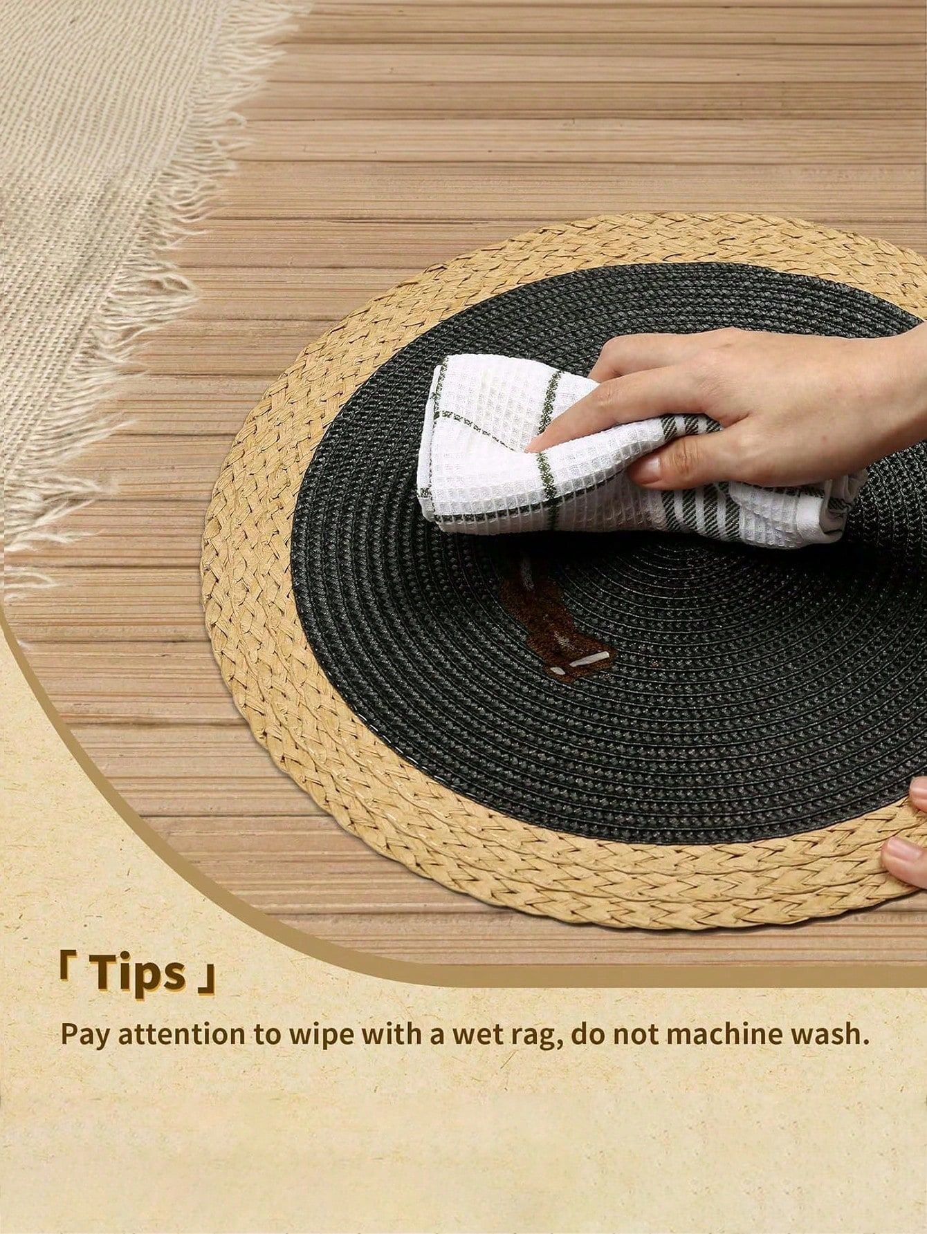 15 Inch Black Round Woven Placemats Set of 4 – PP Woven with Wide Paper Edges view 2