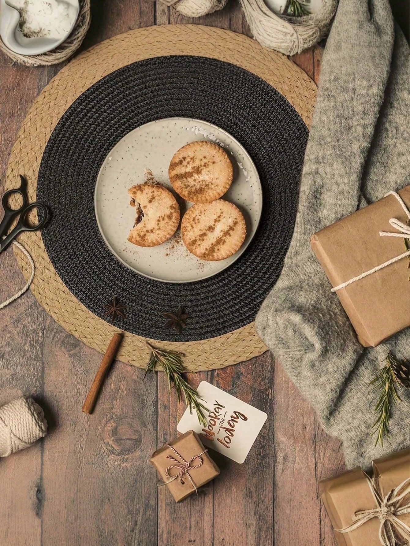 15 Inch Black Round Woven Placemats Set of 4 – PP Woven with Wide Paper Edges view 3