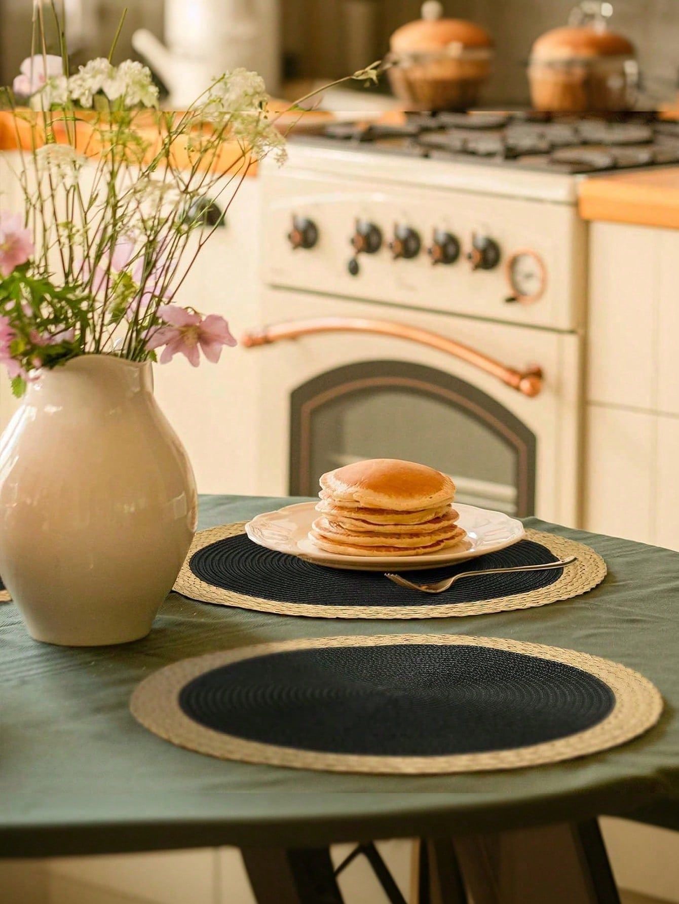 15 Inch Black Round Woven Placemats Set of 4 – PP Woven with Wide Paper Edges view 4