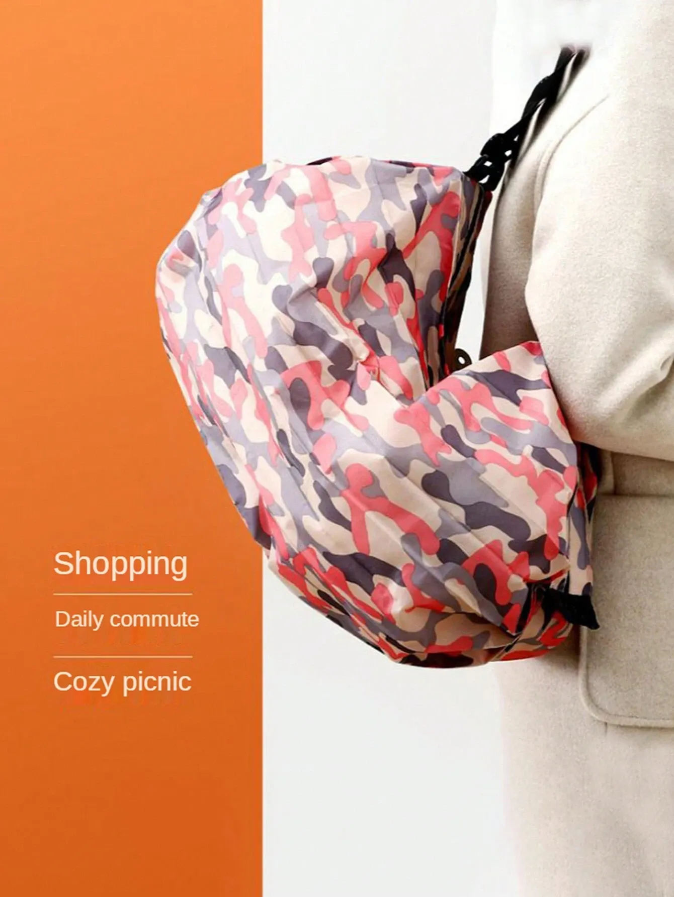 1PC Reusable Foldable Shopping Bag – Pink Waterproof Oxford Cloth Material view 5