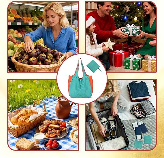 2 Pack Reusable Shopping Bags - 55LB Heavy Duty Foldable Grocery Tote Bags view 2