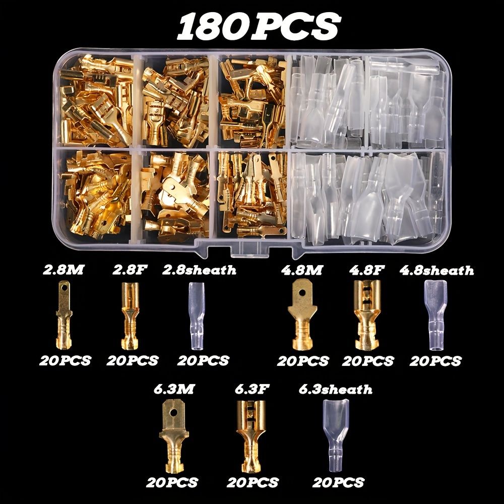 180PCS 2.8/4.8/6.3mm Female & Male Spade Terminals Kit — image 1