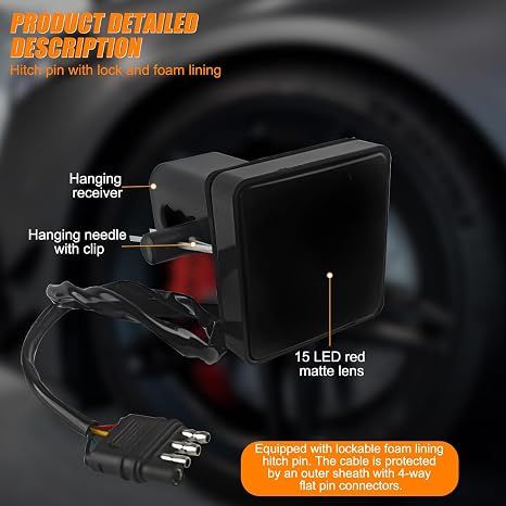 Trailer Hitch Receiver Cover with 15 LED Brake Lights view 3