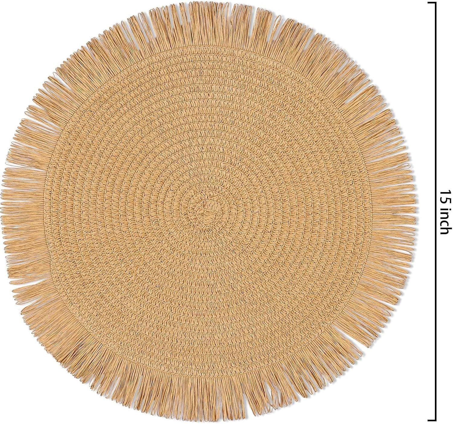 Round Woven Paper Placemats Set of 4 Braided 15 Inches Indoor Outdoor Place