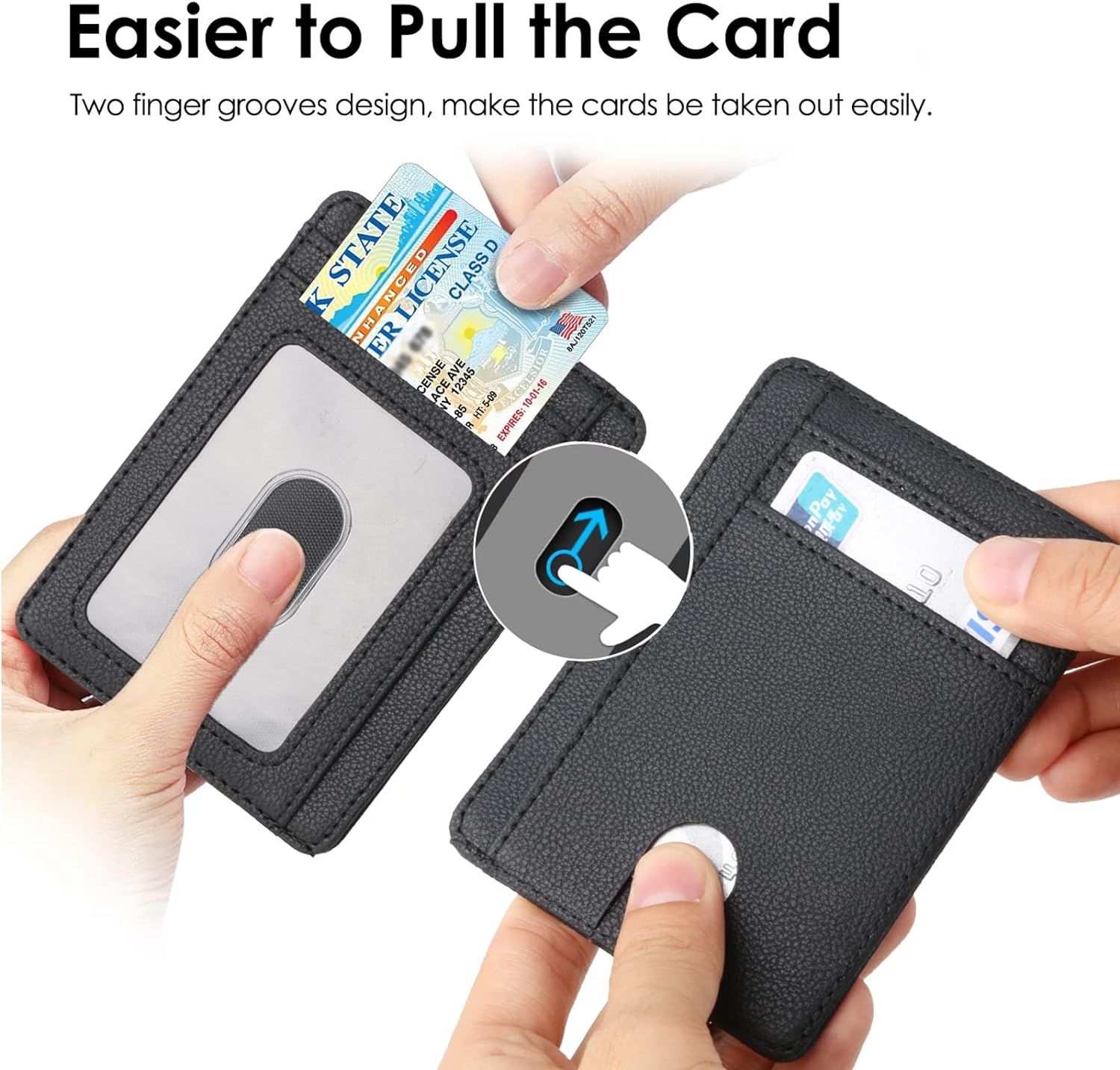 Slim Minimalist Wallet, Front Pocket Wallets, RFID Blocking, Leather Credit view 2