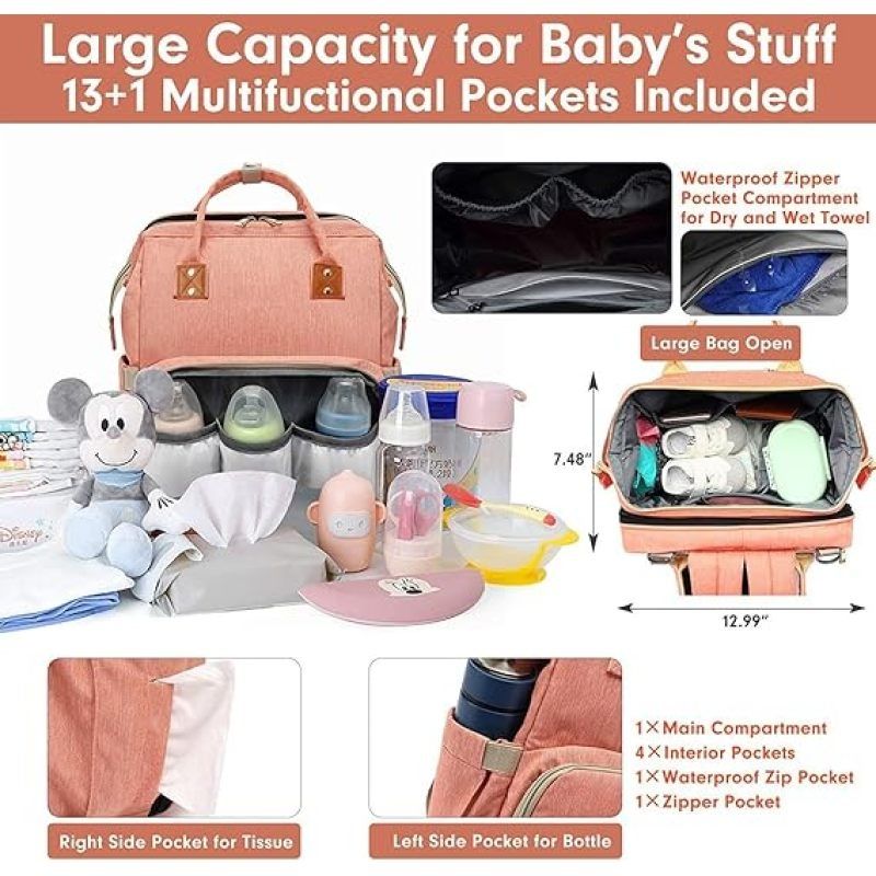 Baby Diaper Bag Backpack with Changing Pads mommy Bags Boys Girl Unisex view 2