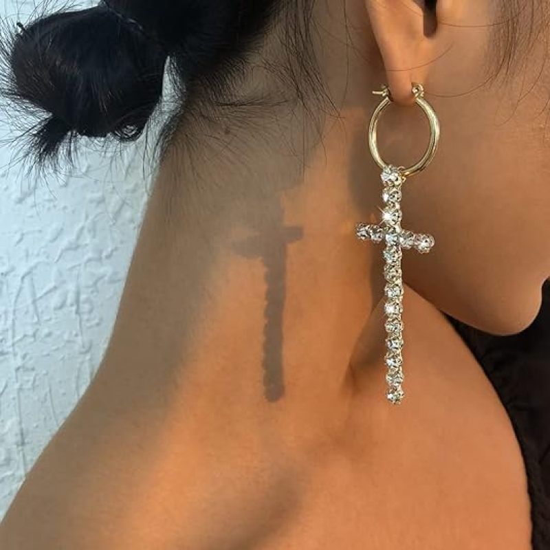 Rhinestone Cross Earrings Sparkle Earrings Long Dangle Drop Earrings Charm
