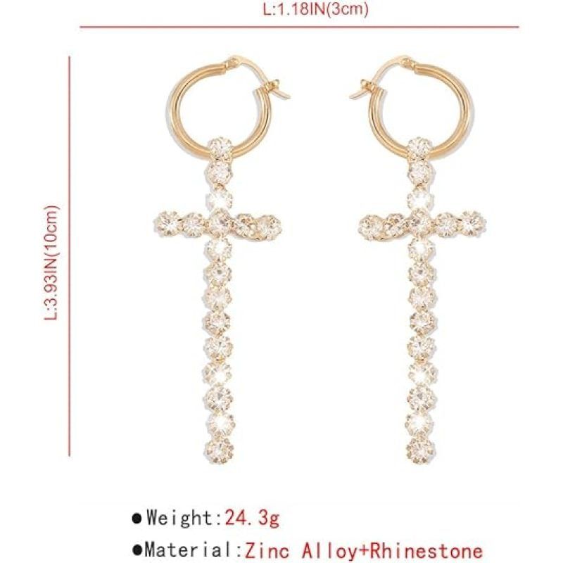 Rhinestone Cross Earrings Sparkle Earrings Long Dangle Drop Earrings Charm view 4