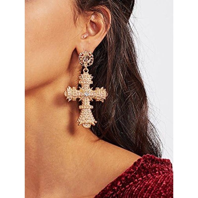 Big Cross Earrings,Color Baroque Drop Dangle Earrings for Women Teens Girls view 3