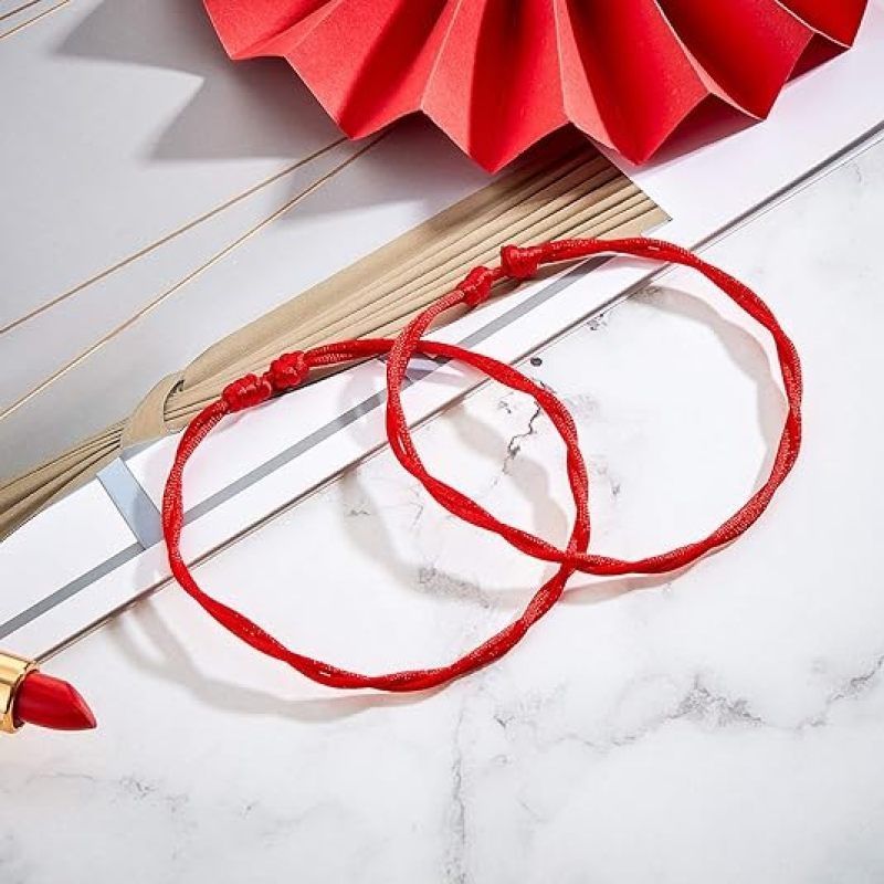 6 Pieces Red Bracelet Red Cord Bracelet Adjustable Red Knot String Bracelet view 4