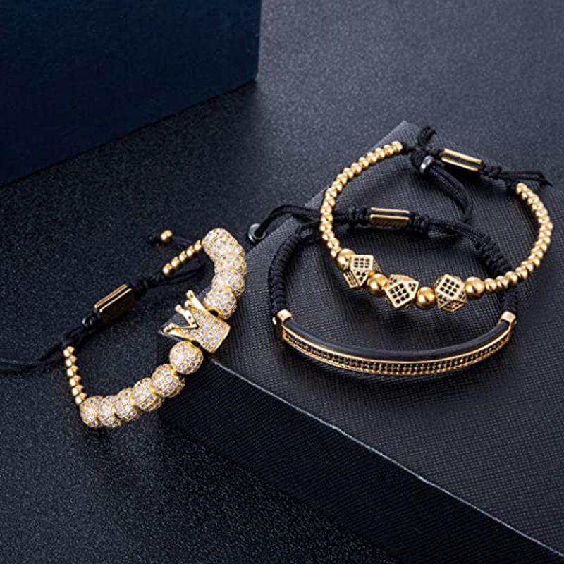 Gold Beads Bracelets Luxury Charm Fashion Bangle Royal Stacked Bracelet Set view 4
