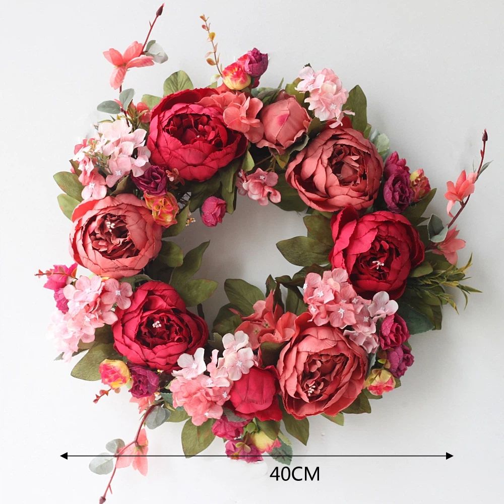 Front Door Wreath 15.7 inch-Peony Flower Spring Wreaths for Front Door Outside