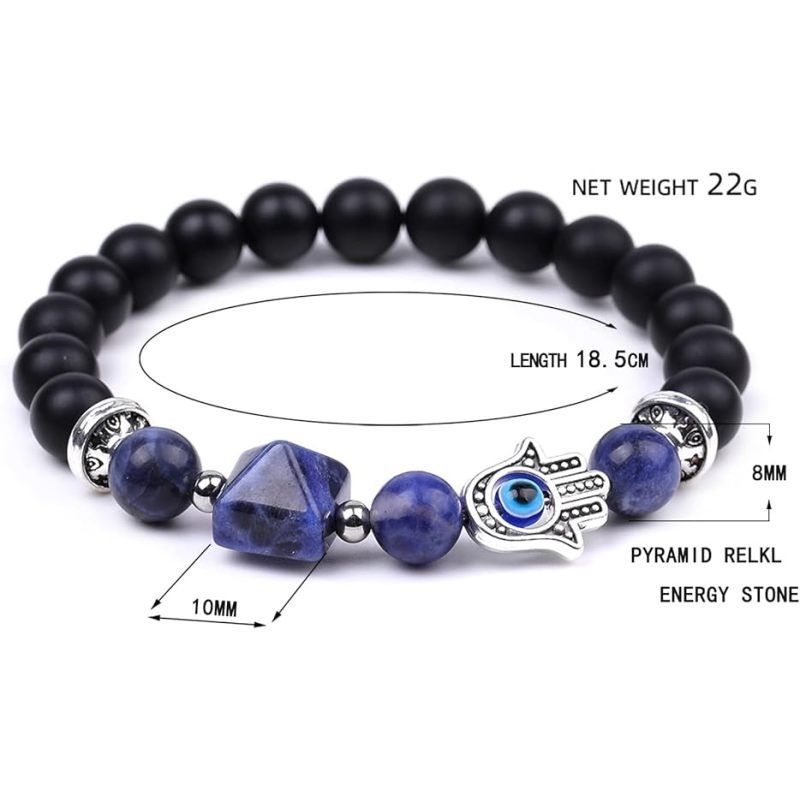 Handmade Semi Precious Gemstone 8mm Round Beads Stretch Bracelet Pyramid